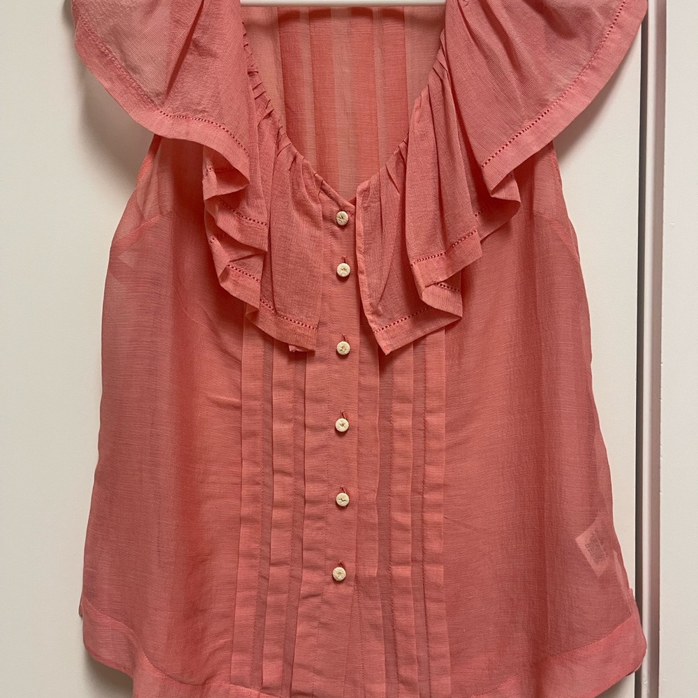 Anthropology. Women's Coral Ruffle Blouse